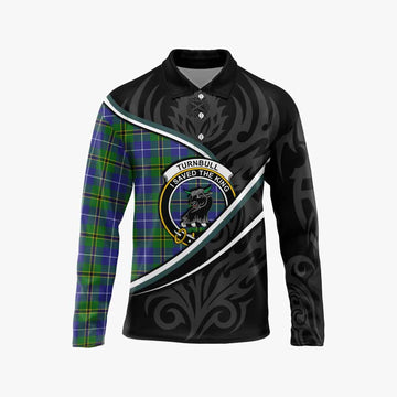 Turnbull Tartan Family Crest Long Sleeve Polo Shirt Celtic Scottish Thistle Floral
