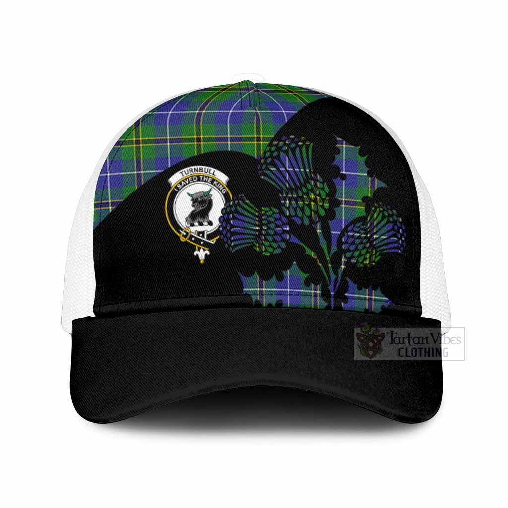 Turnbull Tartan Family Crest Mesh Trucker Cap Scotland Thistle Floral Flag Style