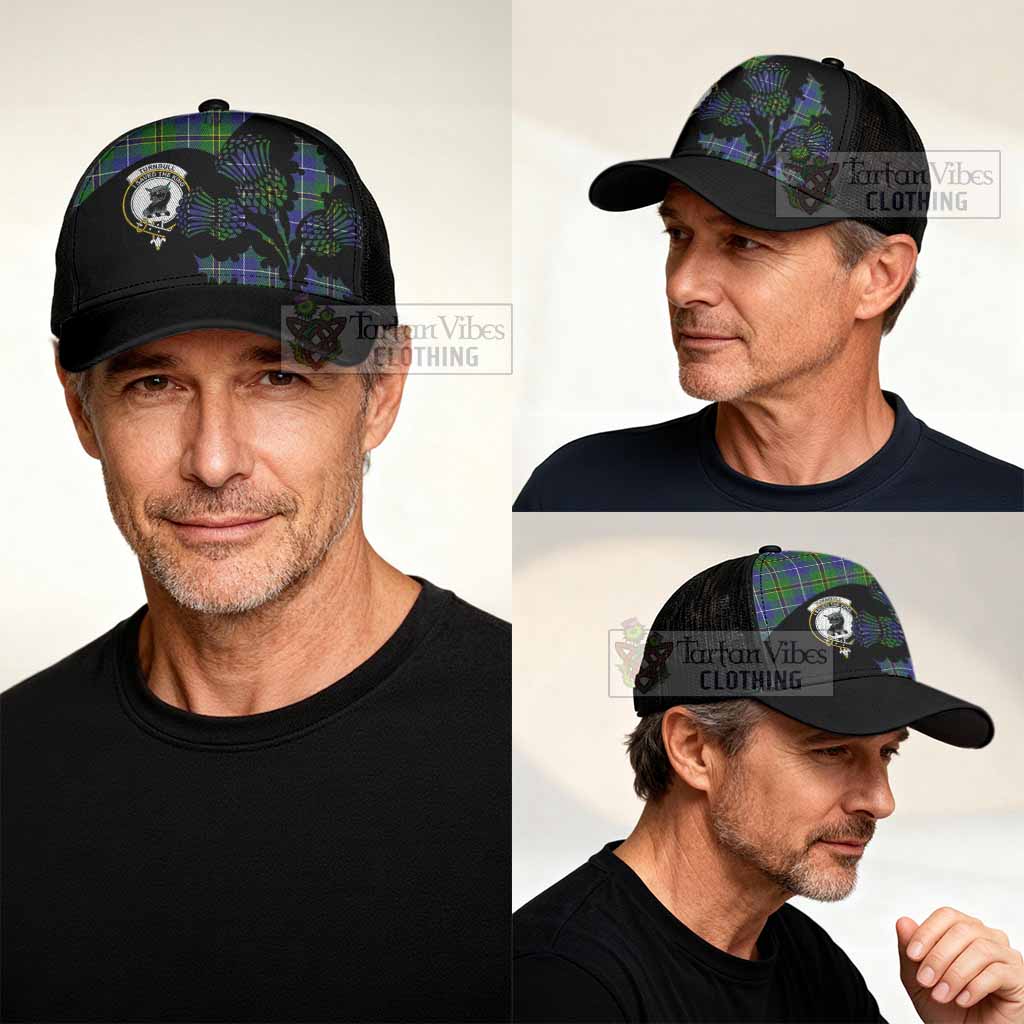 Turnbull Tartan Family Crest Mesh Trucker Cap Scotland Thistle Floral Flag Style