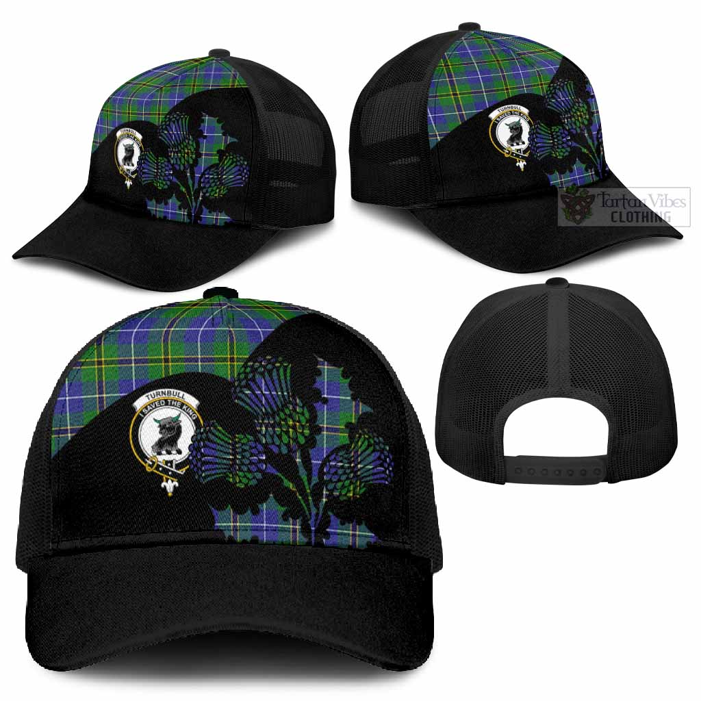 Turnbull Tartan Family Crest Mesh Trucker Cap Scotland Thistle Floral Flag Style