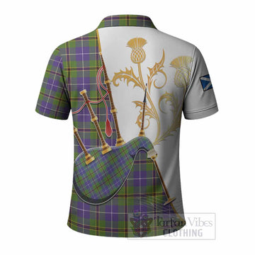 Turnbull Tartan Family Crest Polo Shirt Bagpipes with Scottish Thistle