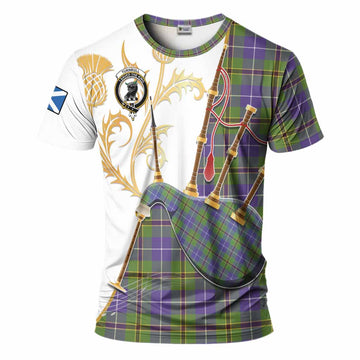 Turnbull Tartan Family Crest T-Shirt Bagpipes with Scottish Thistle