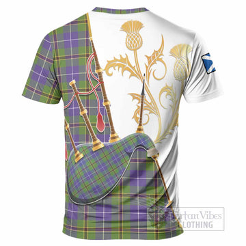 Turnbull Tartan Family Crest T-Shirt Bagpipes with Scottish Thistle