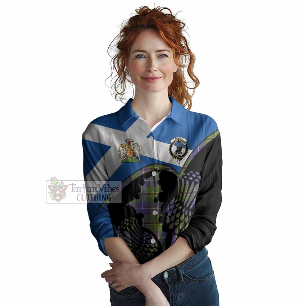 Turnbull Tartan Family Crest Women Casual Shirt Scotland Thistle Floral Flag Style