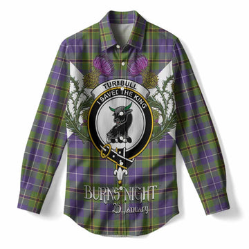 Turnbull Tartan Family Crest Women Casual Shirt Scottish Burns Night Thistle Floral