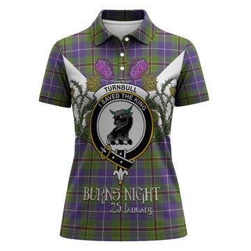 Turnbull Tartan Family Crest Women Polo Shirt Scottish Burns Night Thistle Floral