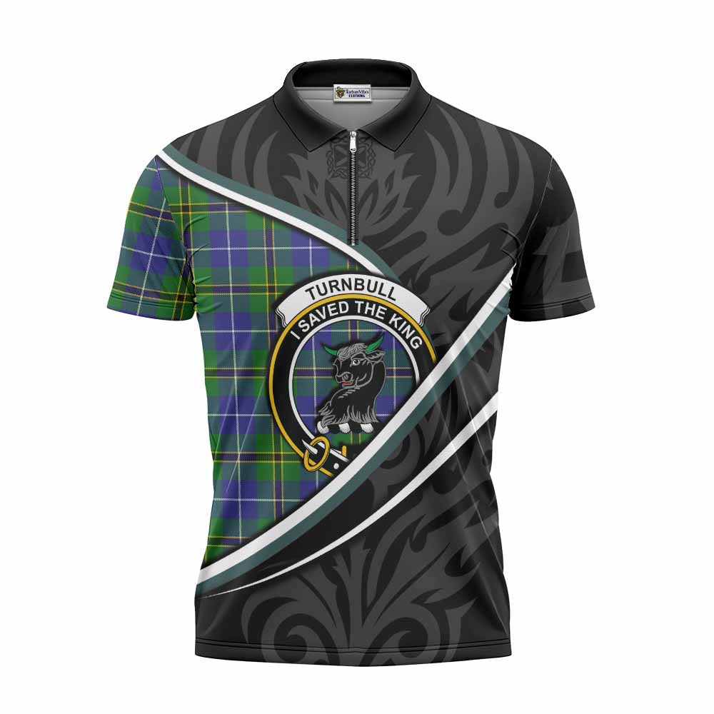 Turnbull Tartan Family Crest Zipper Polo Shirt Celtic Scottish Thistle Floral - Tartan Vibes Clothing