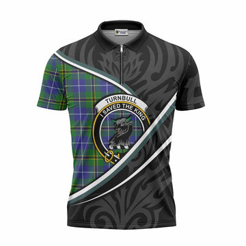 Turnbull Tartan Family Crest Zipper Polo Shirt Celtic Scottish Thistle Floral