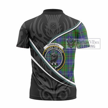 Turnbull Tartan Family Crest Zipper Polo Shirt Celtic Scottish Thistle Floral