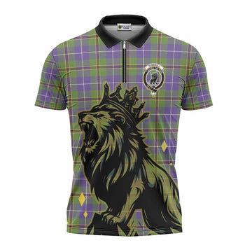 Turnbull Tartan Family Crest Zipper Polo Shirt Crowned Lion Roaring