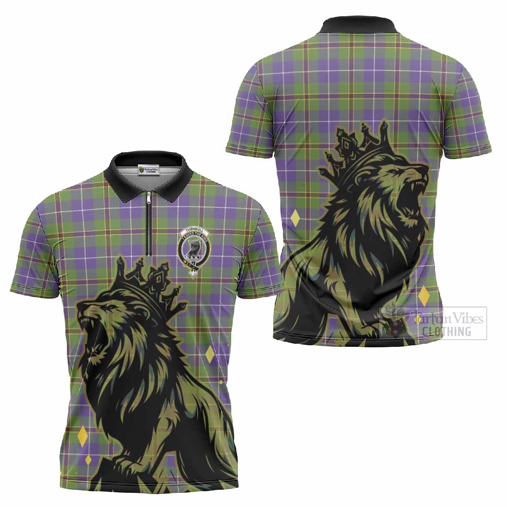 Turnbull Tartan Family Crest Zipper Polo Shirt Crowned Lion Roaring