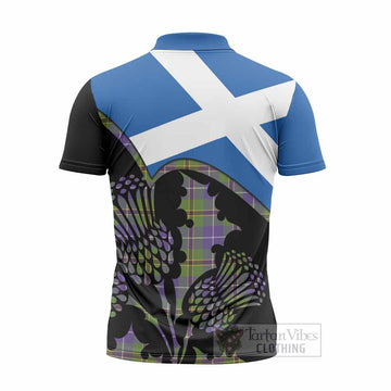 Turnbull Tartan Family Crest Zipper Polo Shirt Scotland Thistle Floral Flag Style