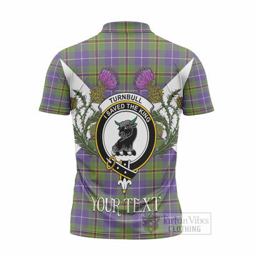 Turnbull Tartan Family Crest Zipper Polo Shirt Scottish Burns Night Thistle Floral