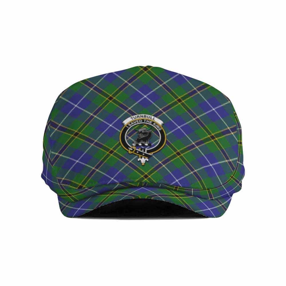 Turnbull Tartan Flat Cap, Jeff Cap Cross Style with Family Crest - Tartan Vibes Clothing