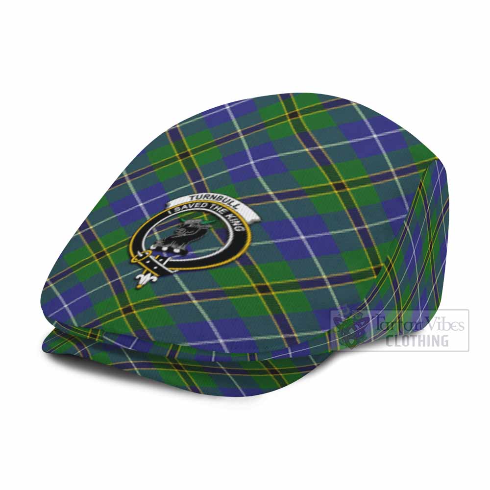 Turnbull Tartan Flat Cap, Jeff Cap Cross Style with Family Crest - Tartan Vibes Clothing