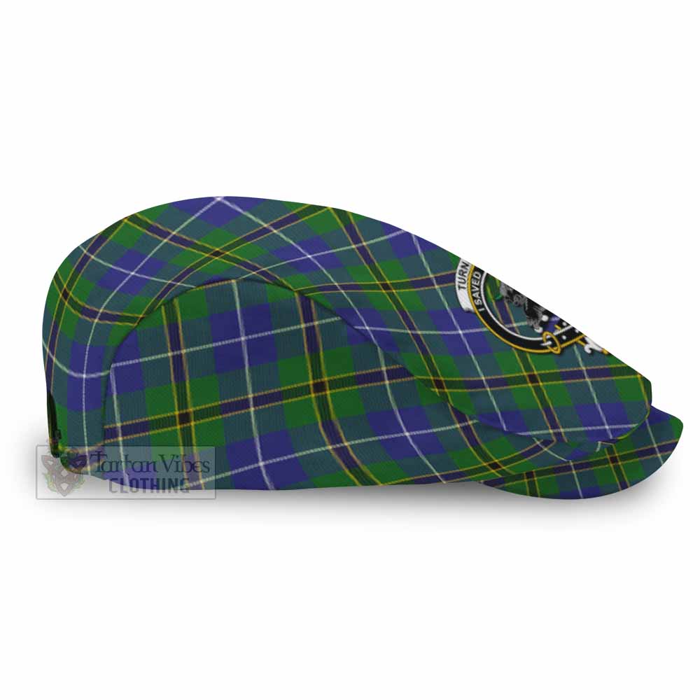 Turnbull Tartan Flat Cap, Jeff Cap Cross Style with Family Crest - Tartan Vibes Clothing