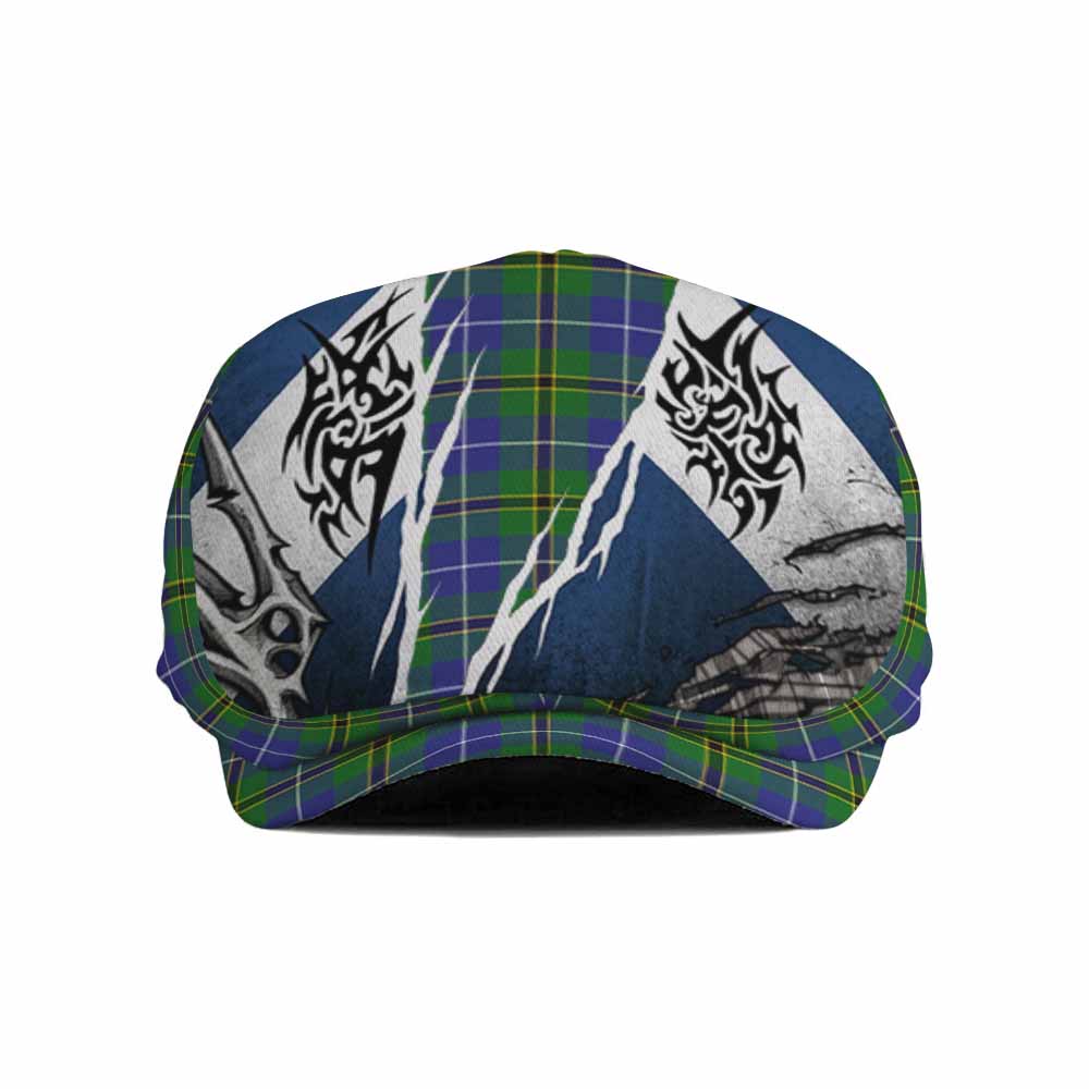 Turnbull Tartan Flat Cap, Jeff Cap Scotland Flag Ripped Tribal Design