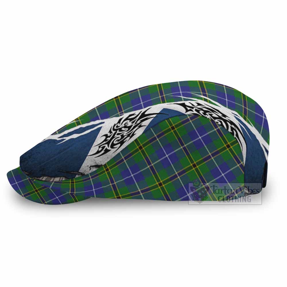 Turnbull Tartan Flat Cap, Jeff Cap Scotland Flag Ripped Tribal Design