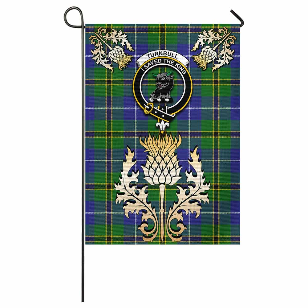 Turnbull Tartan Garden Flag with Golden Regal Scottish Thistle Emblem - Tartan Vibes Clothing