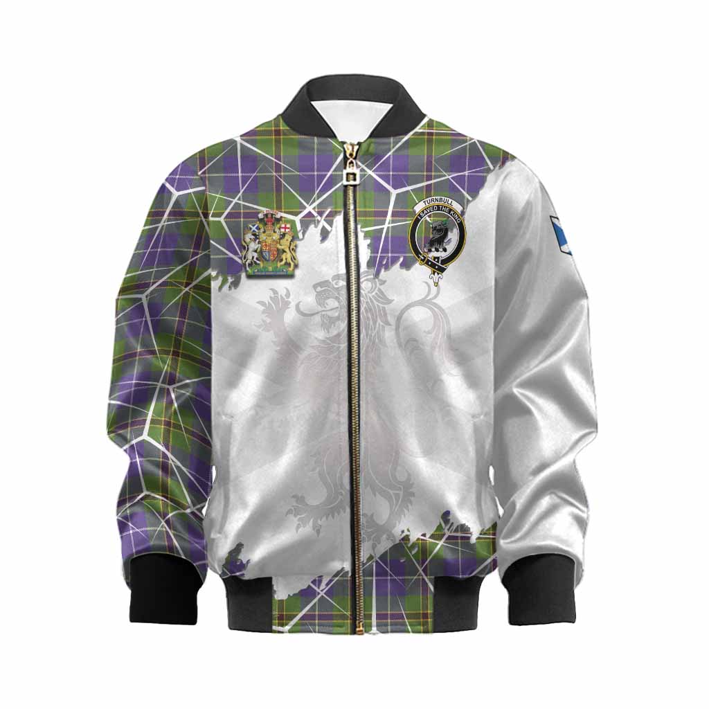 Turnbull Tartan Kid Bomber Jacket with Family Crest and Lion Rampant Grunge Style