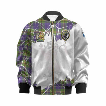 Turnbull Tartan Kid Bomber Jacket with Family Crest and Lion Rampant Grunge Style