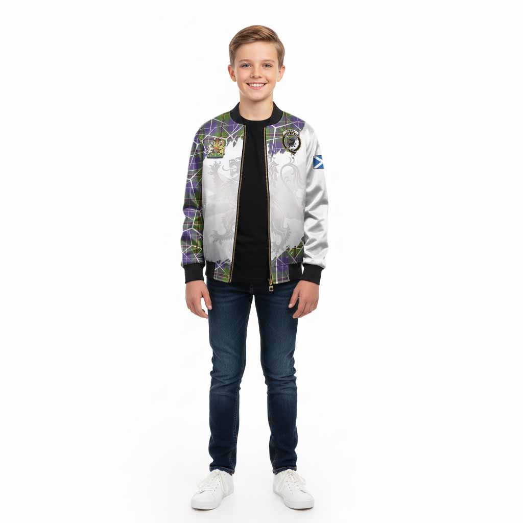Turnbull Tartan Kid Bomber Jacket with Family Crest and Lion Rampant Grunge Style