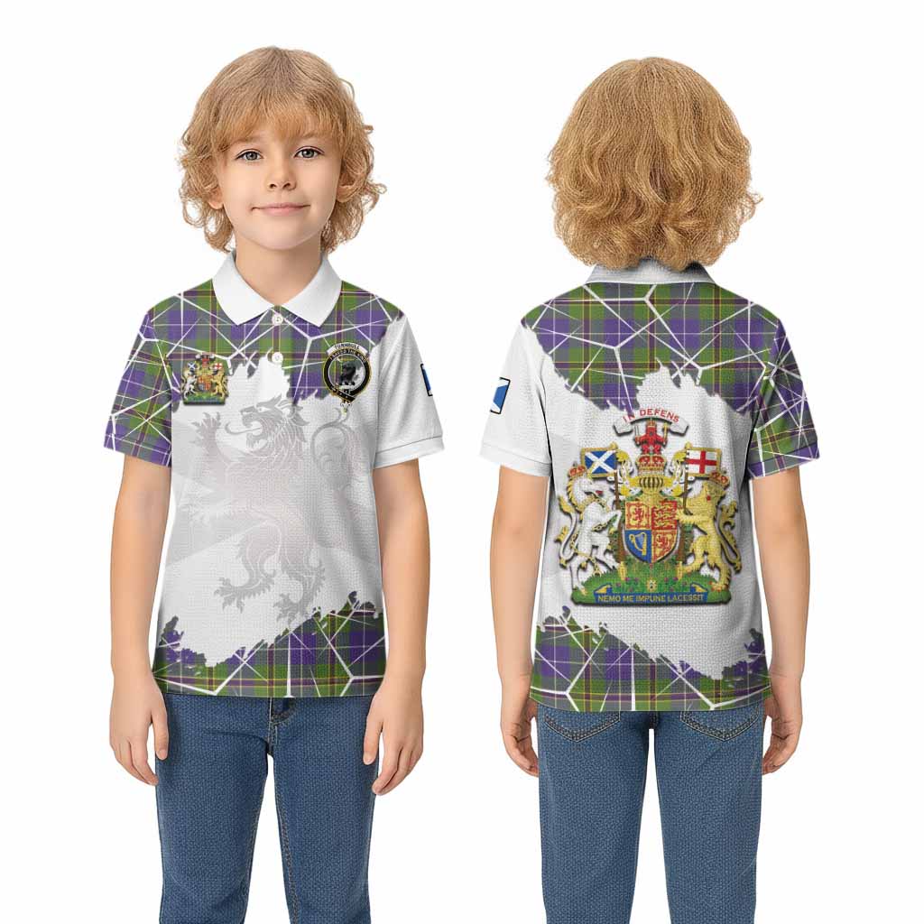 Turnbull Tartan Kid Polo Shirt with Family Crest and Lion Rampant Grunge Style