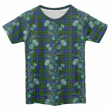 Turnbull Tartan Kid T-shirt Seamless Scottish Thistle Flowers