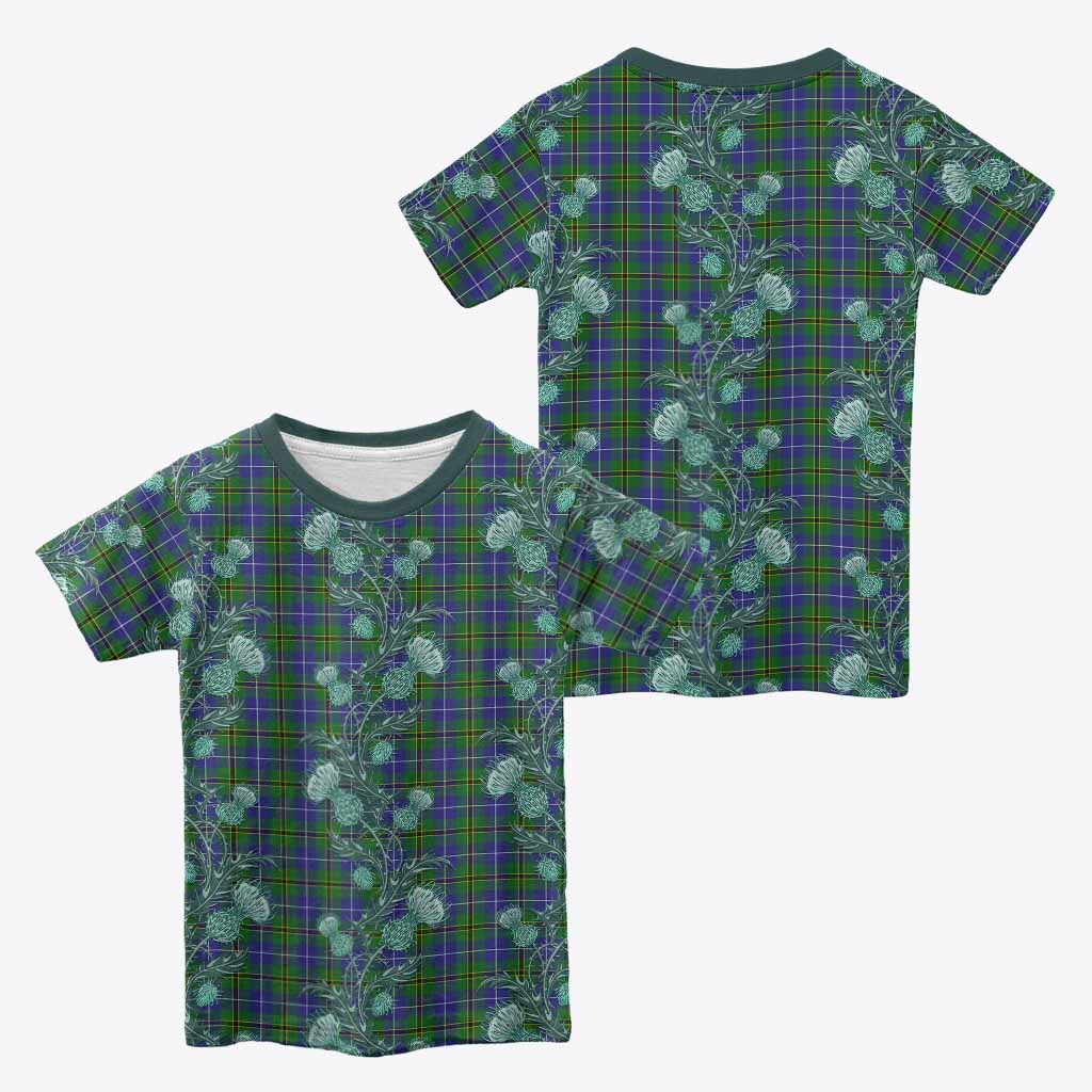 Turnbull Tartan Kid T-shirt Seamless Scottish Thistle Flowers