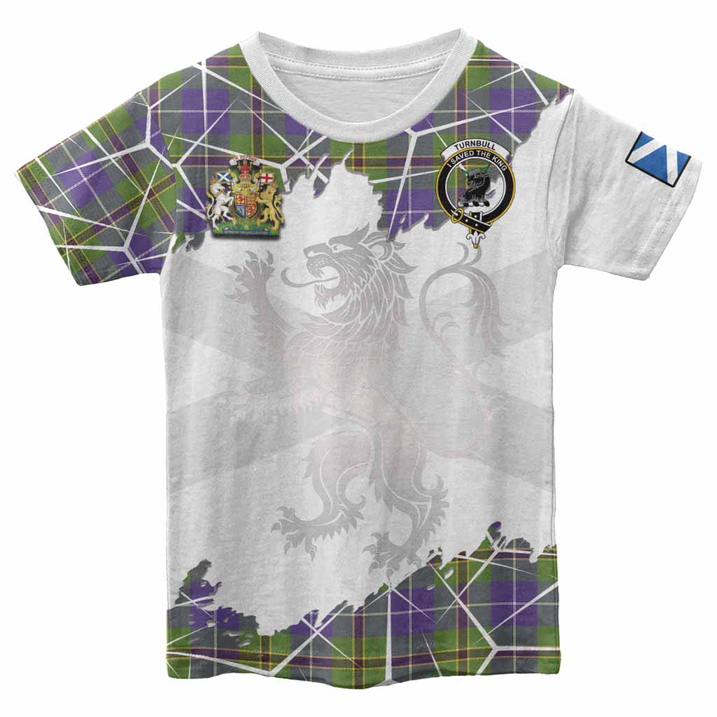 Turnbull Tartan Kid T-shirt with Family Crest and Lion Rampant Grunge Style