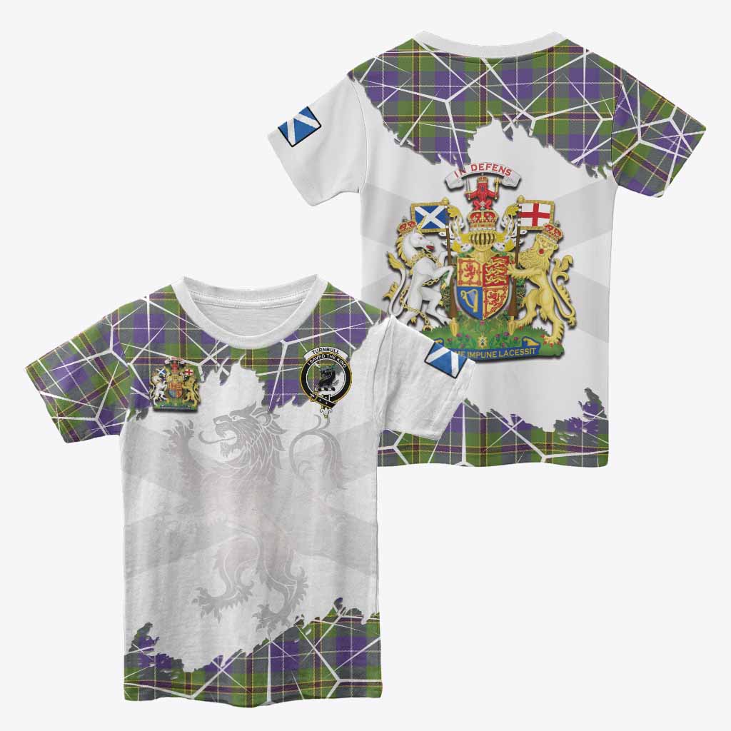 Turnbull Tartan Kid T-shirt with Family Crest and Lion Rampant Grunge Style