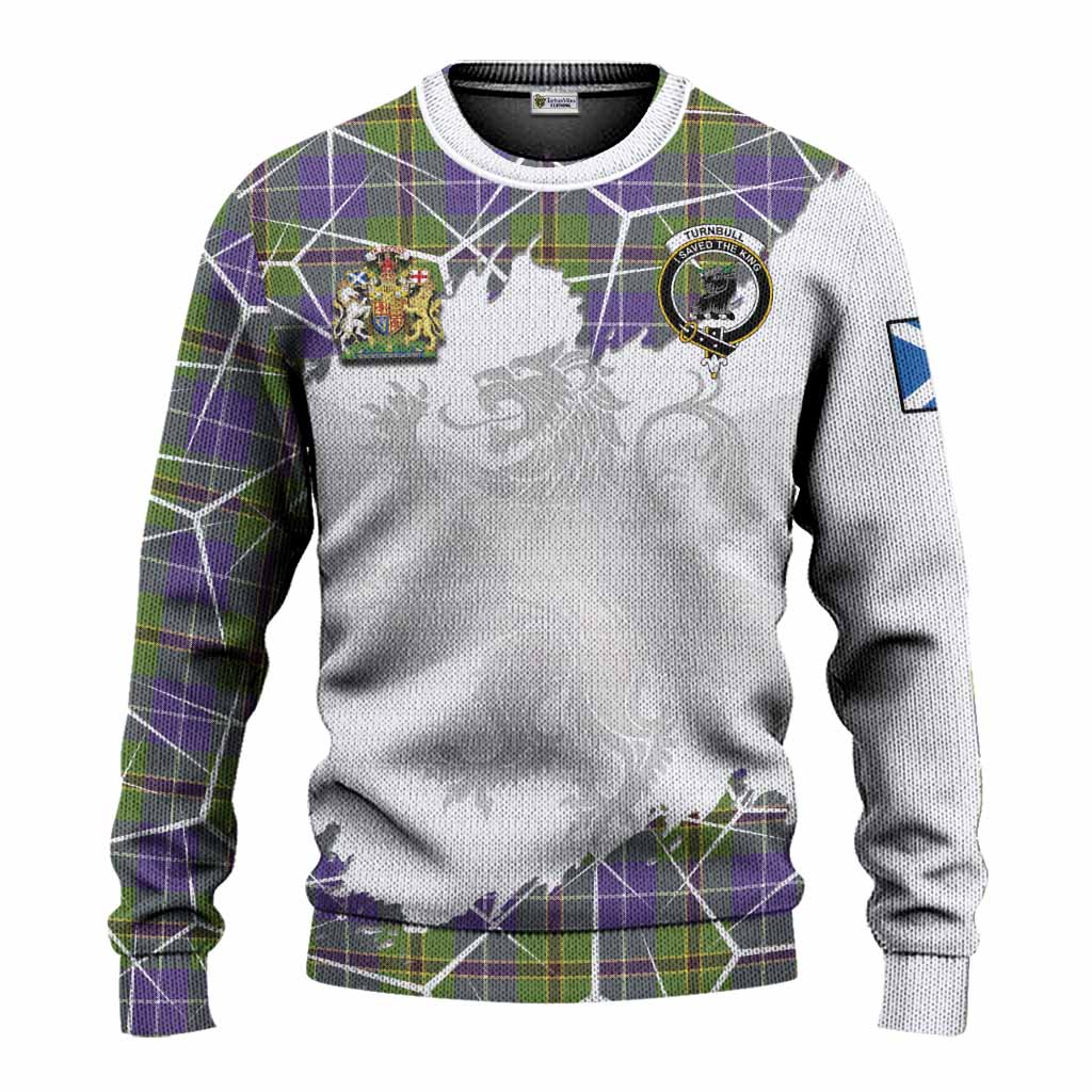 Turnbull Tartan Knitted Sweater with Family Crest and Lion Rampant Grunge Style