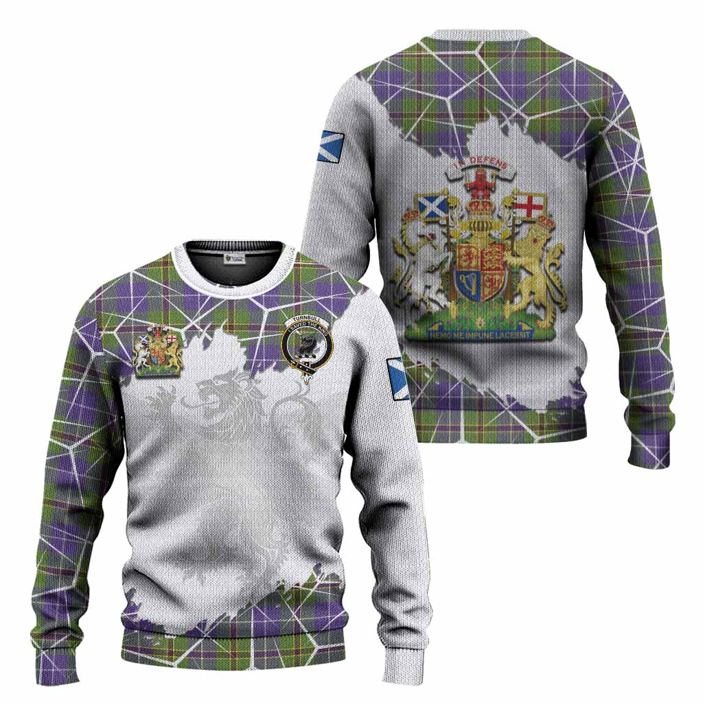 Turnbull Tartan Knitted Sweater with Family Crest and Lion Rampant Grunge Style