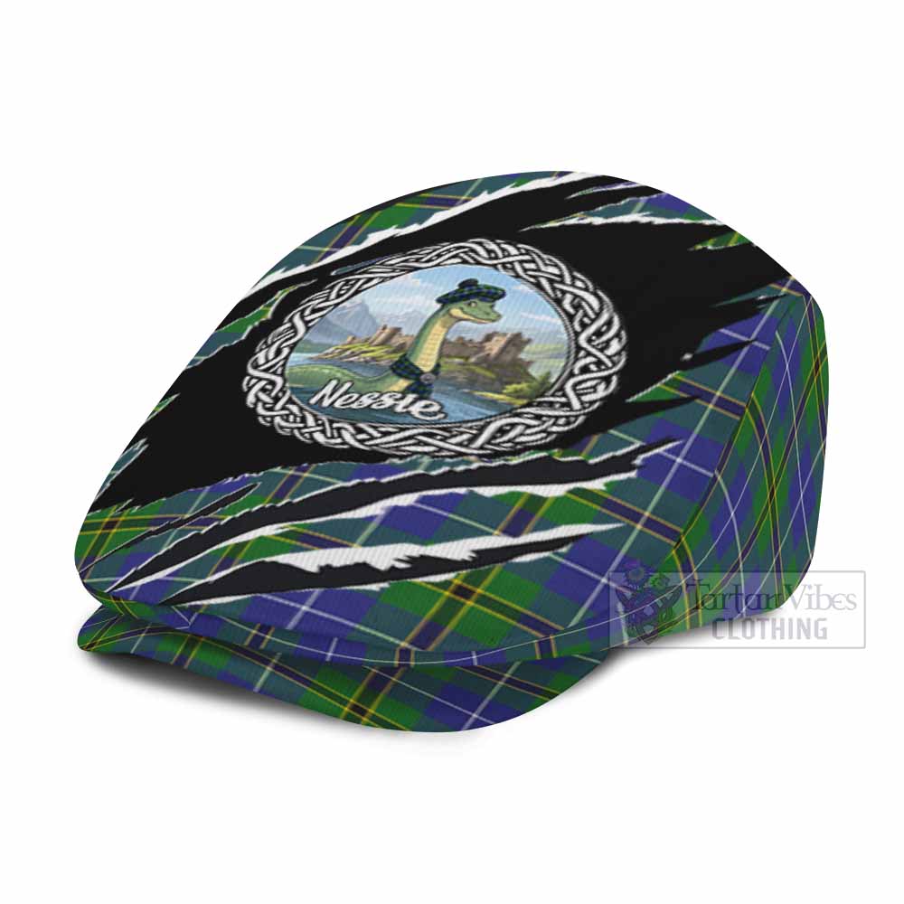 Turnbull Tartan Loch Ness Monster Flat Cap, Jeff Cap Celtic Knot Nessie Art