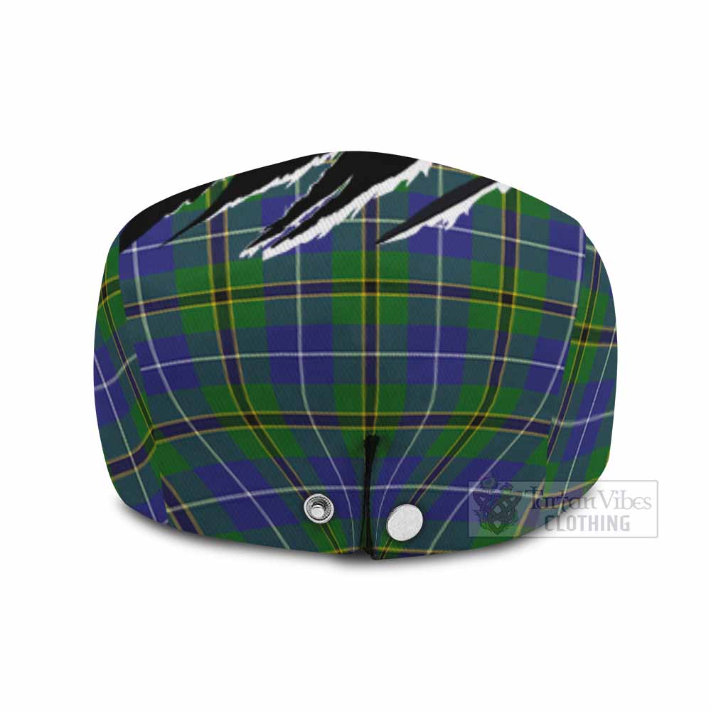Turnbull Tartan Loch Ness Monster Flat Cap, Jeff Cap Celtic Knot Nessie Art