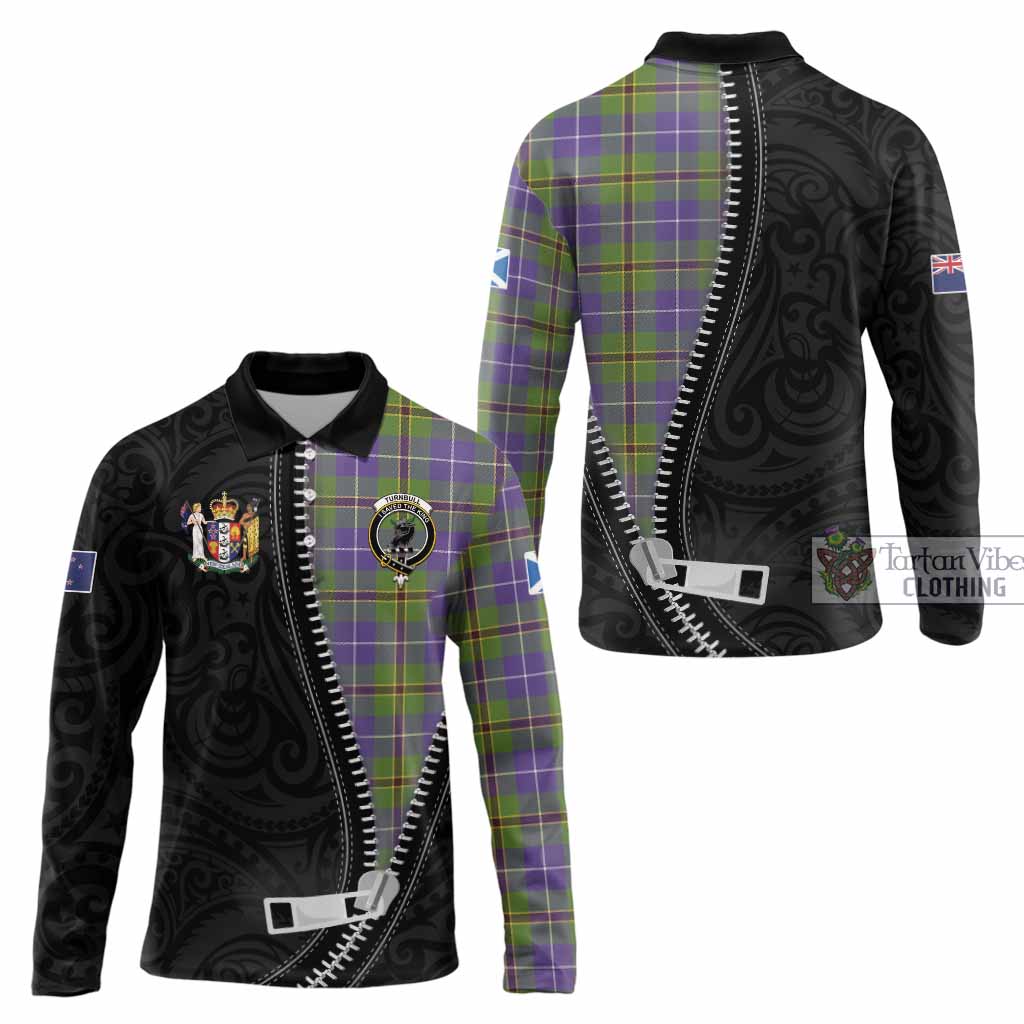 Turnbull Tartan Long Sleeve Polo Shirt New Zealand Pattern Unique Zipper Stylized
