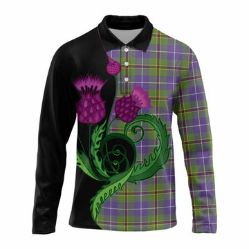Turnbull Tartan Long Sleeve Polo Shirt Traditional Scottish Thistle