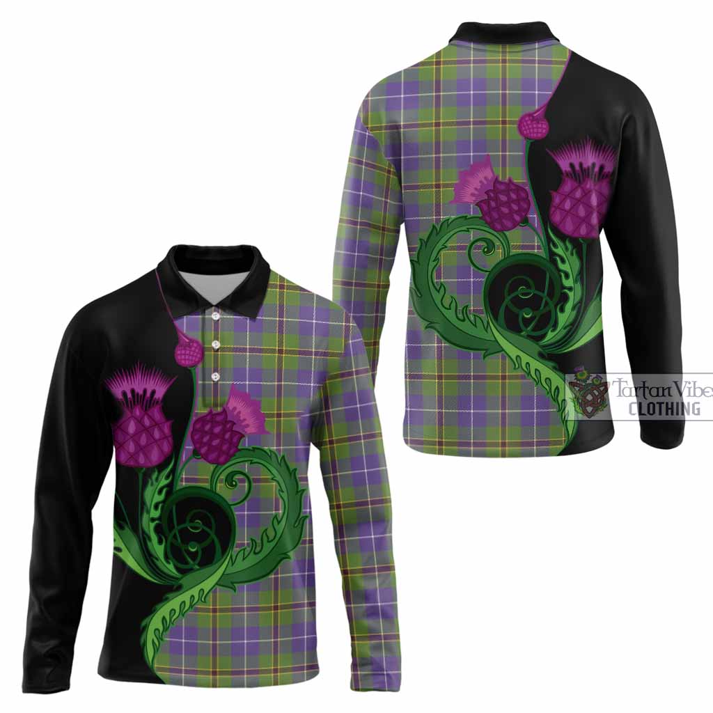 Turnbull Tartan Long Sleeve Polo Shirt Traditional Scottish Thistle