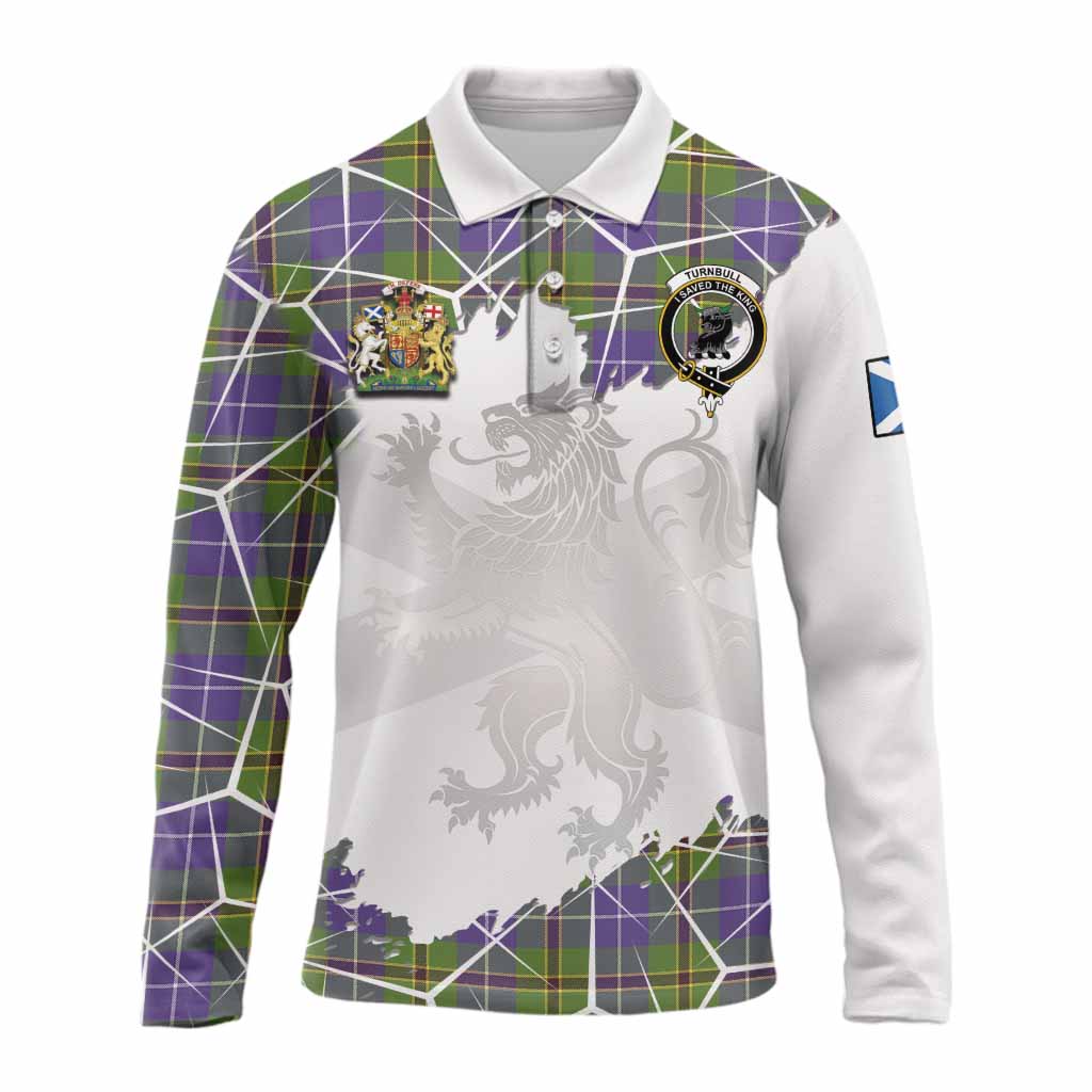 Turnbull Tartan Long Sleeve Polo Shirt with Family Crest and Lion Rampant Grunge Style