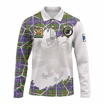 Turnbull Tartan Long Sleeve Polo Shirt with Family Crest and Lion Rampant Grunge Style