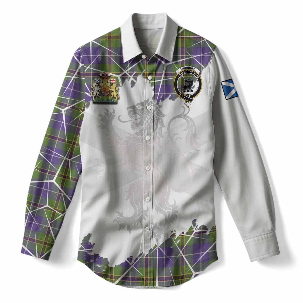 Turnbull Tartan Women Casual Shirt with Family Crest and Lion Rampant Grunge Style