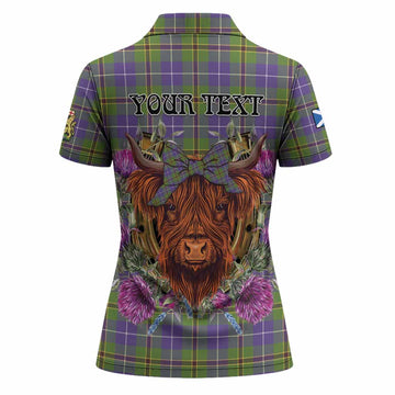Turnbull Tartan Women Polo Shirt Scottish Thistle Heilan Coo
