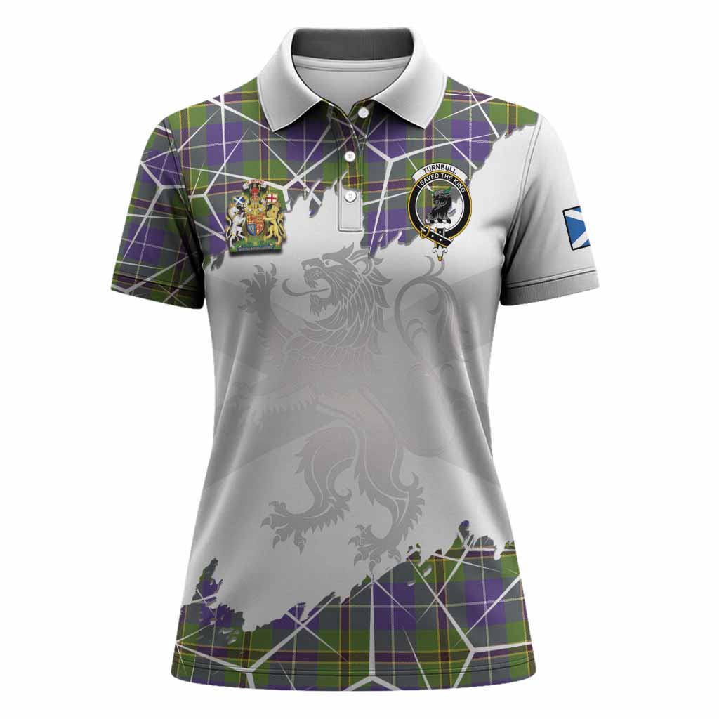 Turnbull Tartan Women Polo Shirt with Family Crest and Lion Rampant Grunge Style