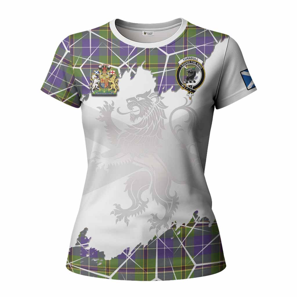 Turnbull Tartan Women T shirt with Family Crest and Lion Rampant Grunge Style