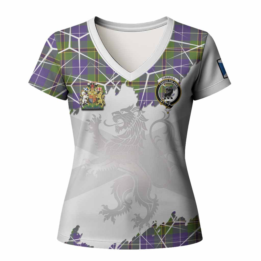 Turnbull Tartan Women T shirt with Family Crest and Lion Rampant Grunge Style