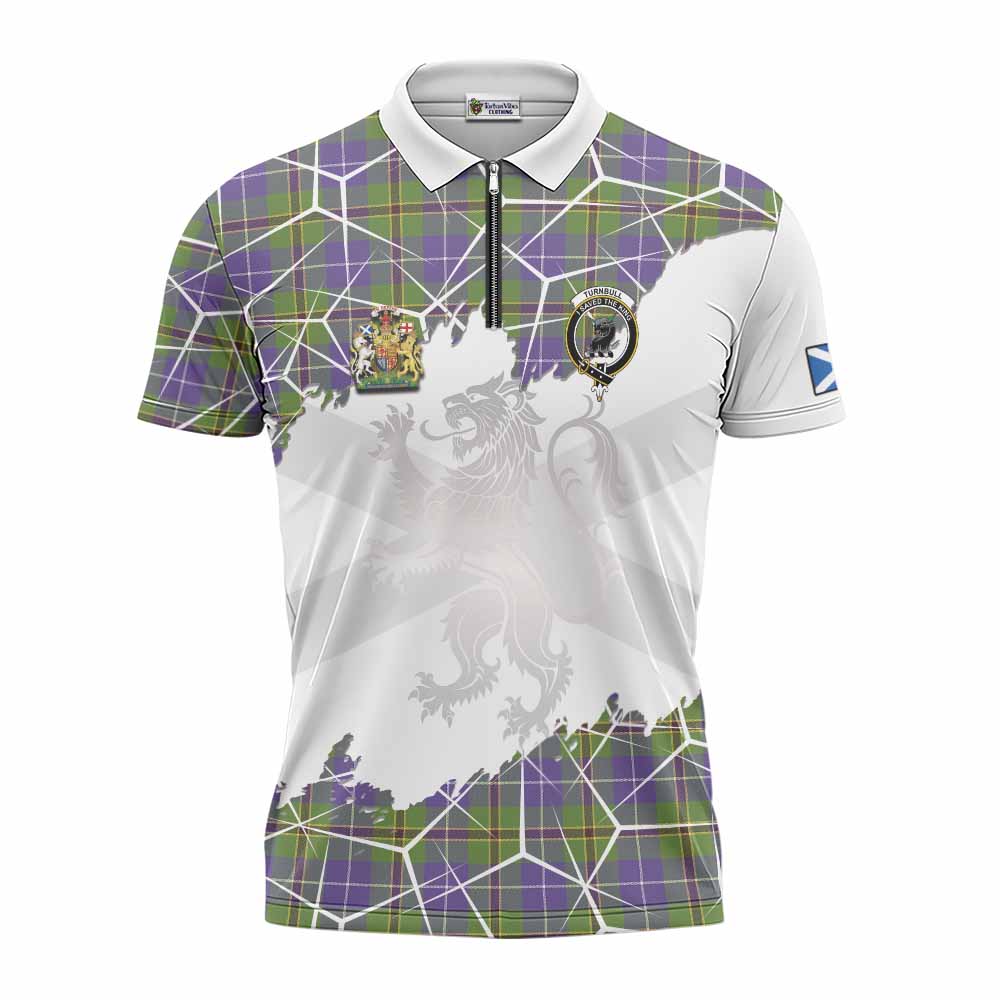 Turnbull Tartan Zipper Polo Shirt with Family Crest and Lion Rampant Grunge Style