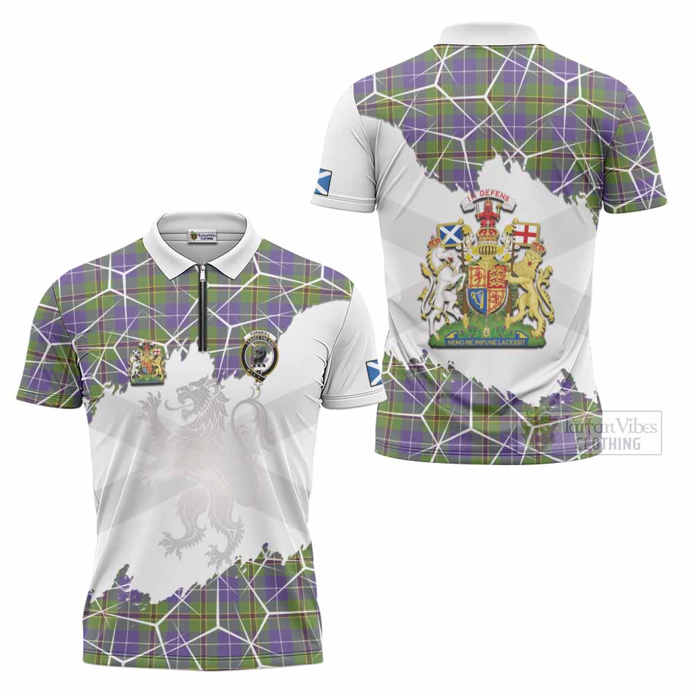 Turnbull Tartan Zipper Polo Shirt with Family Crest and Lion Rampant Grunge Style