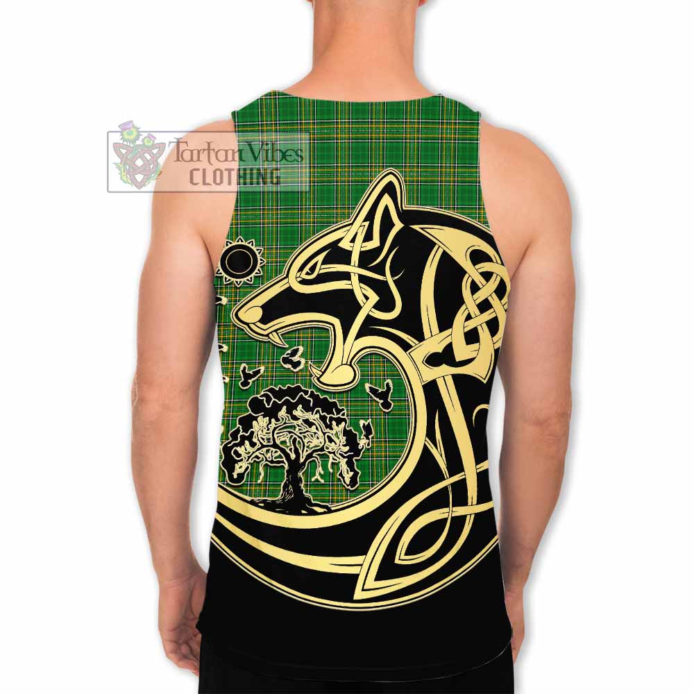 Tartan Vibes Clothing Turner Irish Tartan Men's Tank Top with Coat of Arms Celtic Wolf Style