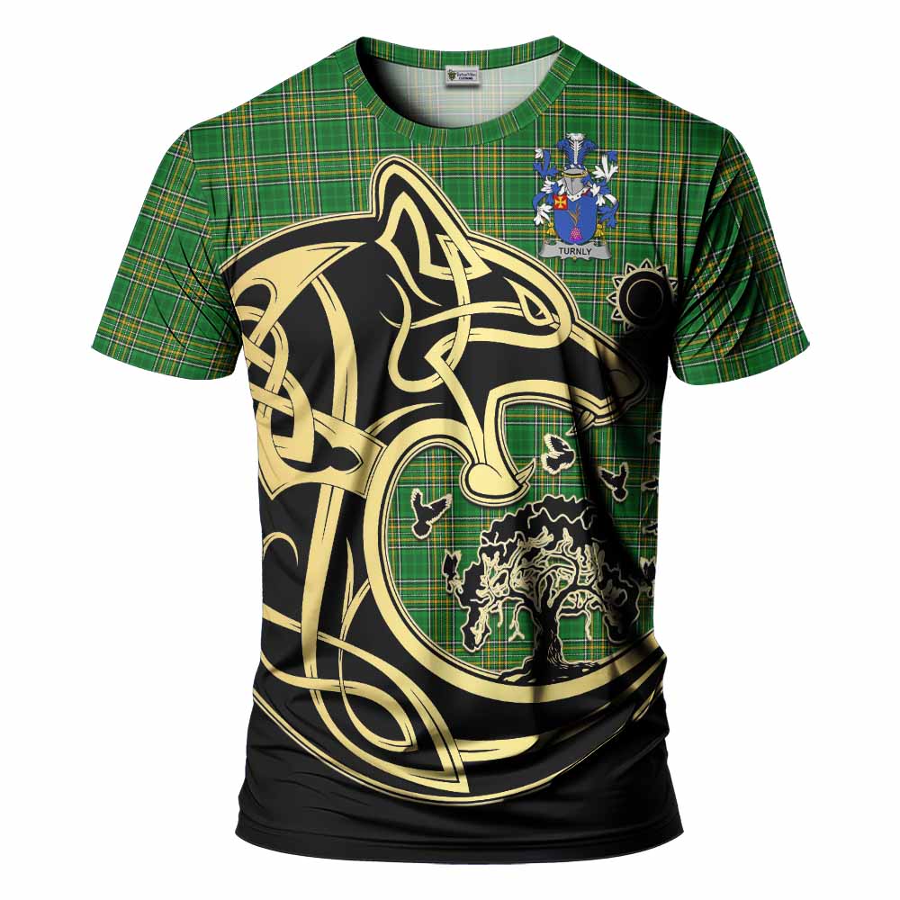 Tartan Vibes Clothing Turnly Irish Tartan T-Shirt with Coat of Arms Celtic Wolf Style