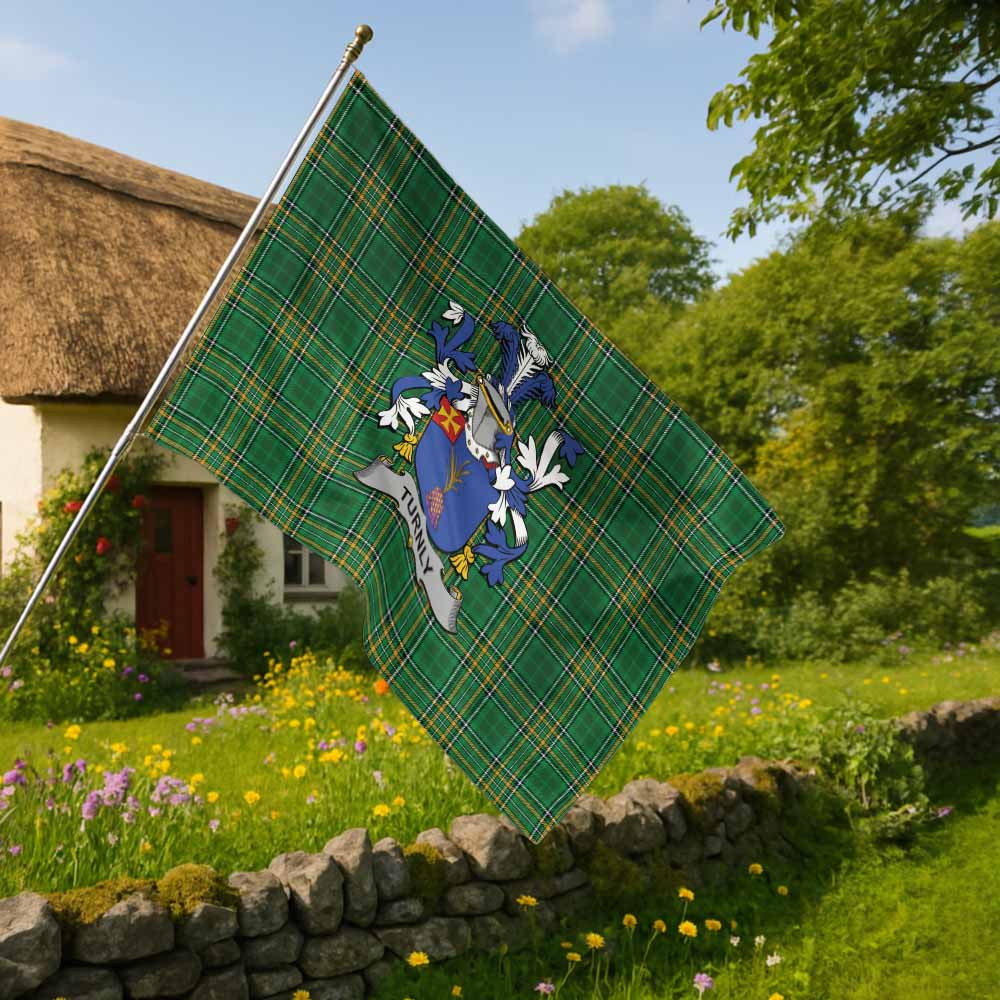 Tartan Vibes Clothing Turnly Irish Clan Tartan House Flag with Coat of Arms